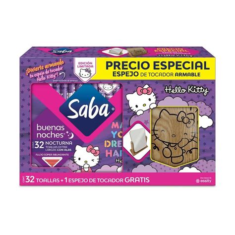 Toalla Femenina Saba Buenas Noches Extra Largas Con Alas 32 Pzas