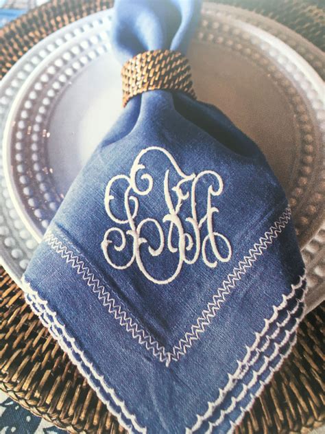 BLUE WHITE Linen Things Monogram Design Monogram Styles Monogram