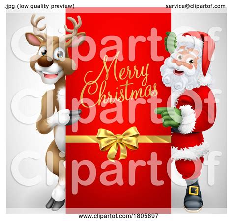 Santa Claus Father Christmas And Reindeer Sign By Atstockillustration 1805697