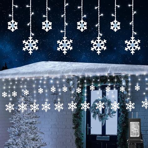 Christmas Snowflake Lights 1066ft 168 Led Icicle Lights Outdoor With 14 Drops 8 Modes