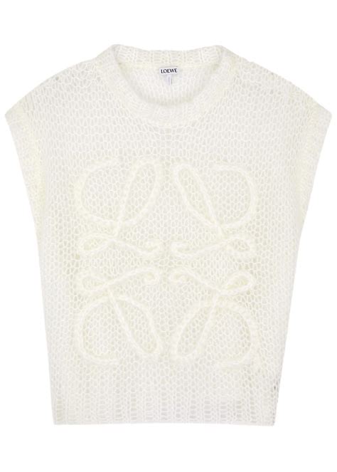 Loewe Anagram Open Knit Mohair Blend Vest In White Lyst Uk