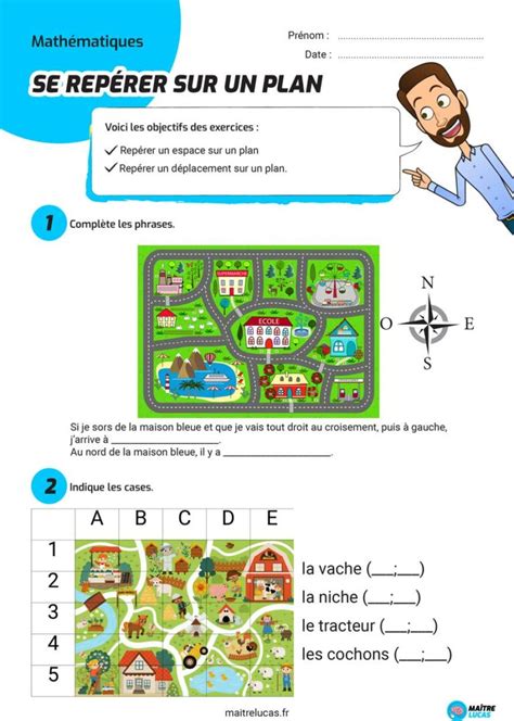 Exercices Se repérer sur un plan CM1 CM2 Maître Lucas