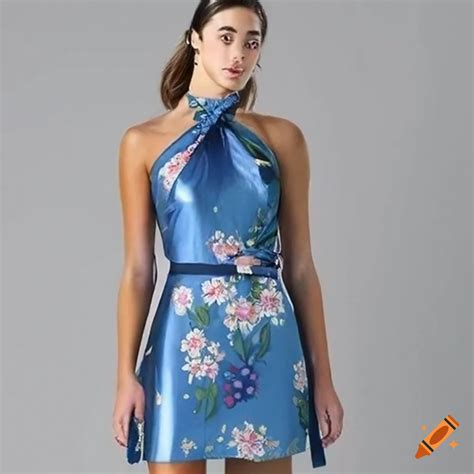 Blue Floral Print Wrap Dress