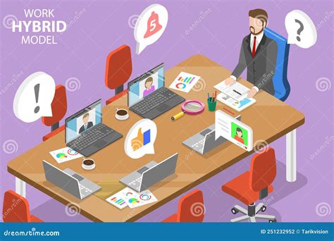 3d Isometric Flat Vector Conceptual Illustration Of Hybrid Work Model Stock Vector