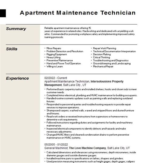 Apartment Maintenance Supervisor Resume Objective