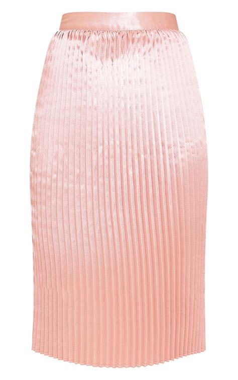 Pink Satin Pleated Midi Skirt Skirts Prettylittlething