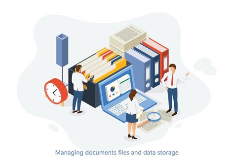 Isometric Vector Of Office Employees Managing Paper Documents File