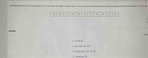 identify whether the following data set is unimodal, bimodal ...