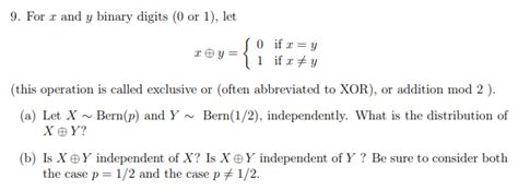 Solved 9 For X And Y Binary Digits 0 Or 1 Let X⊕y {01