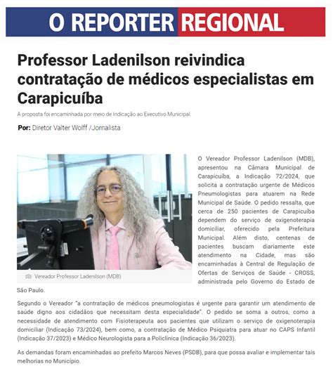 O Rep Rter Regional Professor Ladenilson Reivindica Contrata O De