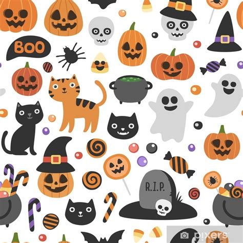 Wall Mural Vector Cute Seamless Halloween Pattern Smiling And Funny