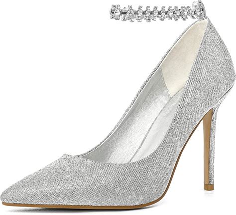 Silver Peep Toe Heels With Rhinestones