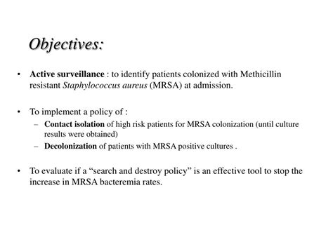 Ppt Active Surveillance And Decolonization Of Mrsa Carriers As A Tool