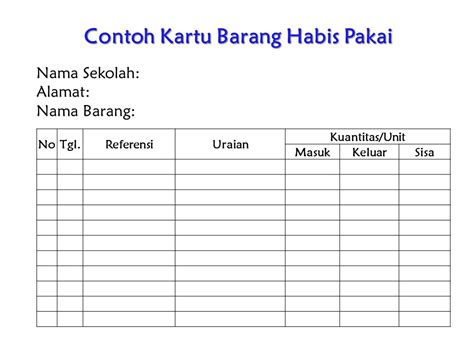 Contoh Kartu Barang Masuk Dunia Belajar