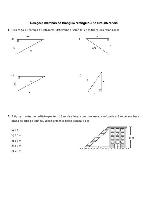 Relações Métricas No Triângulo Retângulo Teorema De Pitágoras