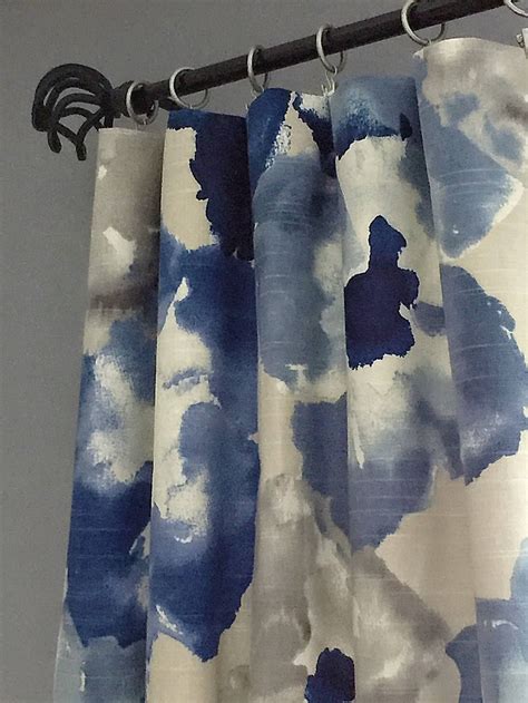 Two Panels Blue And Gray Drapery Panels Curtain Panels Etsy Blue