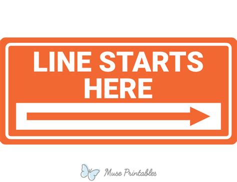 Printable Line Starts Here Right Arrow Sign