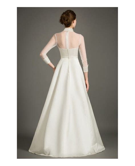 Modest A Line High Neck Floor Length Satin Wedding Dress With Half Sleeves Tz019 219