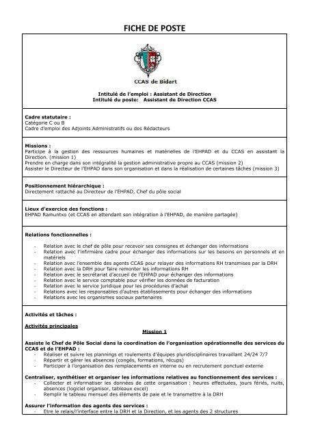 Sarcome D Panneur Manteau Fiche De Poste Assistant Administratif Donner