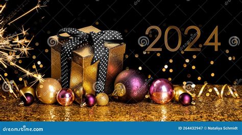 Happy New Year Golden Gift Box Stock Image Image Of Celebrate