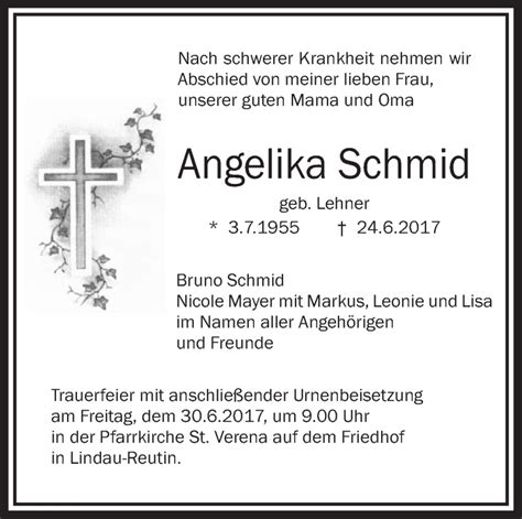 Traueranzeigen Von Angelika Schmid Schwaebische De Trauerportal