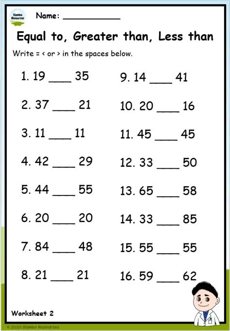 Symbols More Than Less Than Equal To Worksheets K Learning