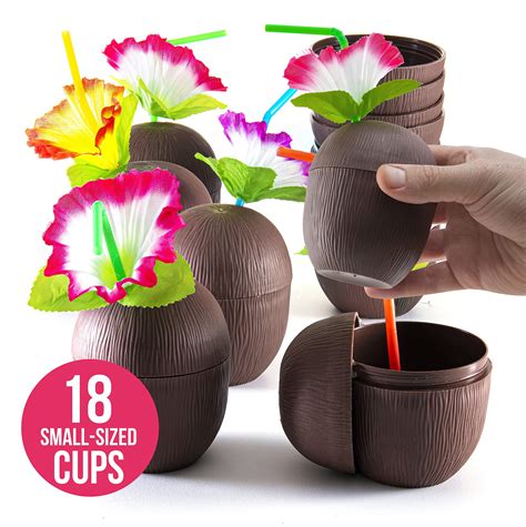 Buy PREXTEX Coconut Cups With Flower Straws Twist Close Lids 18 8oz