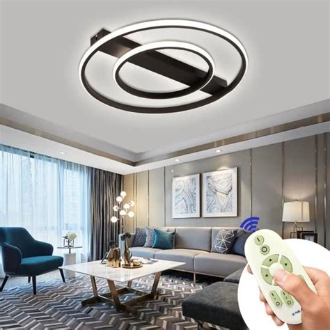 Plafonnier LED 54W Rond Dimmable Noir Moderne Acrylique Lampe De