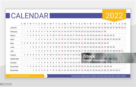 Vetores De Calendário Linear De 2022 Modelo De Planejador De Calender