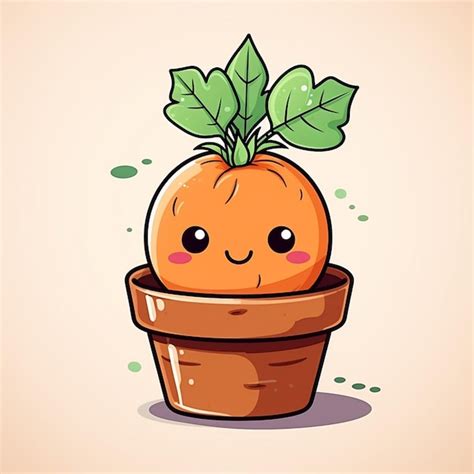 Premium Photo Cute Kawaii Carrot In A Pot Vector Illustration