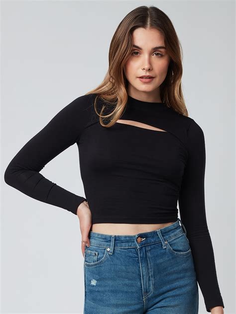 Buy Solids Black Womens Cut Out Crop Top Online At The Souled Store