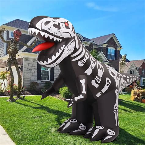 The Holiday Aisle® 8 Ft Long Halloween Inflatables Outdoor Decorations Blow Up Dinosaur