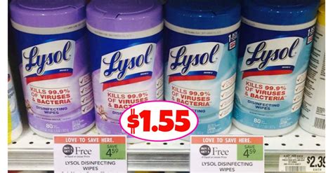 Lysol Wipes 75 or 80 count $1.55 at Publix!