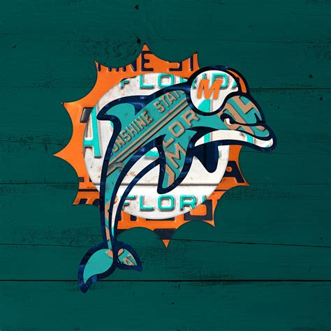 Miami Dolphins Football Team Retro Logo Florida License Plate Art Mixed