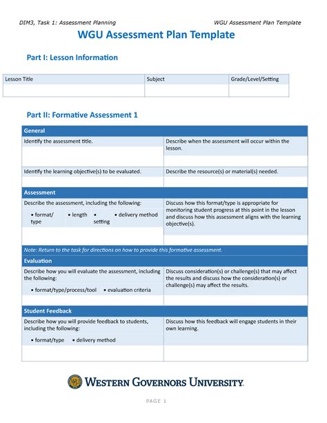 WGU Assessment Plan Template Describe When The Assessment Will Occur