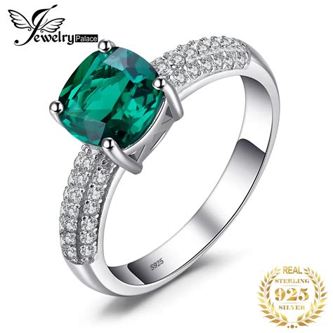 JewelryPalace Green Simulated Nano Emerald Created Ruby Ring 925