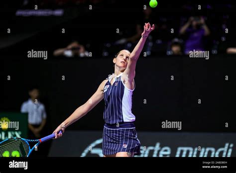 Czech Professional Tennis Player Karolina Pliskova Competes Against