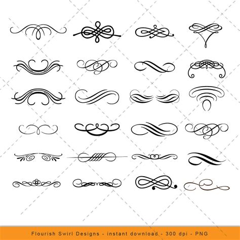 Swirls Calligraphy Clipart Flourish Ornaments Retro Calligraphic Design ...