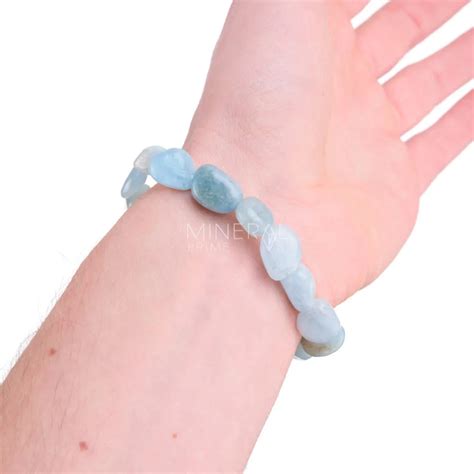 Pulsera De Aguamarina Cuentas De Rodados Peque Os Mineral Prime