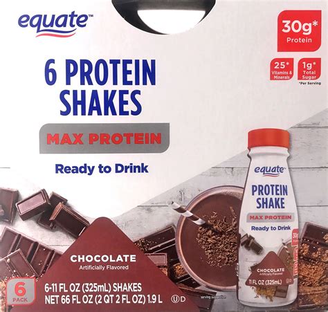 Equate Protein Shakes Max Protein Chocolate 30g Protein 1g Sugar 6 Bottles