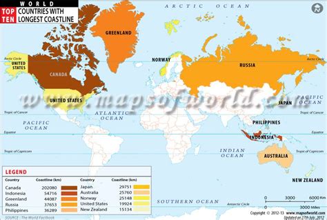 Top 10 Longest Coastline Countries Mappr - ZOHAL