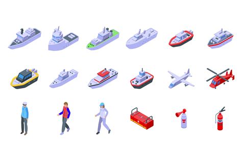 Coast Guard Icons Set Isometric Vector Graphic By Ylivdesign · Creative Fabrica