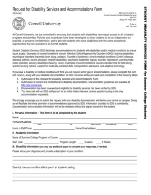 Fillable Online Sds Cornell Request For Disability Services And