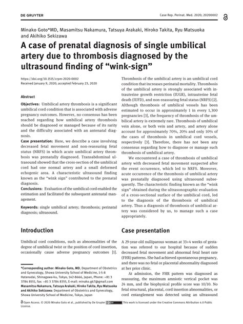 PDF A Case Of Prenatal Diagnosis Of Single Umbilical Artery Due To