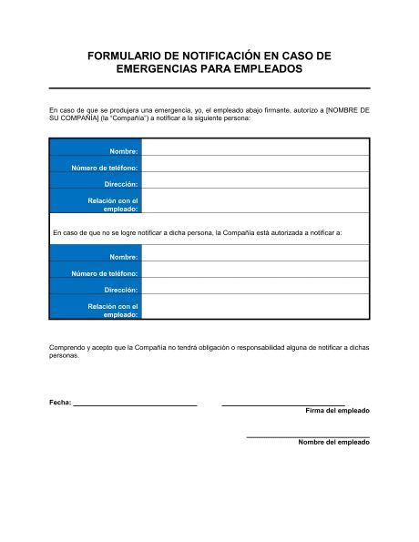 Formulario De Notificaci N De Emergencias Para Empleados Modelos Y