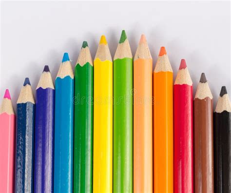 Colored Pencils Lined Up On The White Stock Image Image Of Color