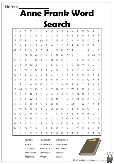 Anne Frank Word Search Monster Word Search