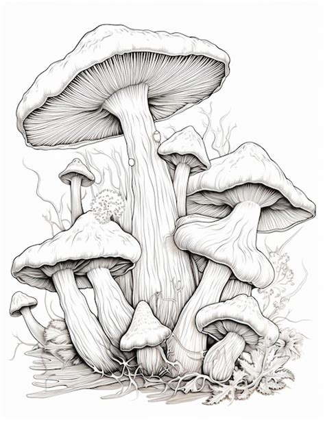 Premium Photo A Drawing Of A Group Of Mushrooms Sitting On Top Of A Field Generative Ai