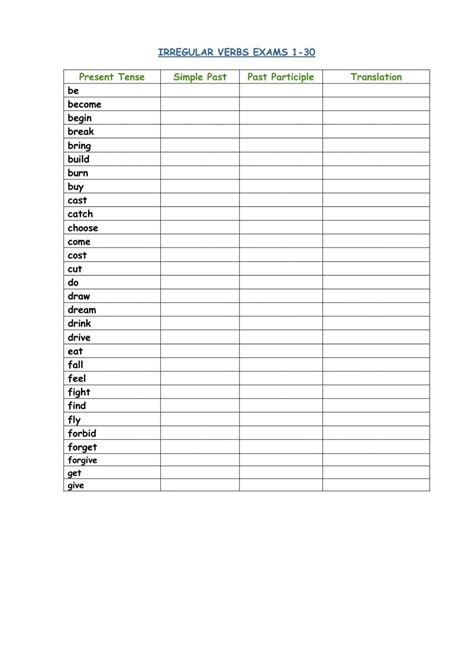 Examen Verbos Irregulares Interactive Worksheet Irregular Verbs