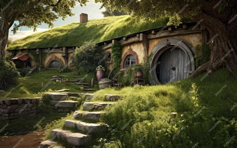 Premium Ai Image A Hobbit House Is Surrounded By Grass And Trees